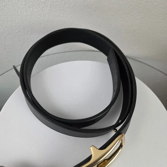 Coach Morgan Rectangle Black Leather Buckle Belt Medium M Gold Horse Carriage - Picture 5 of 7